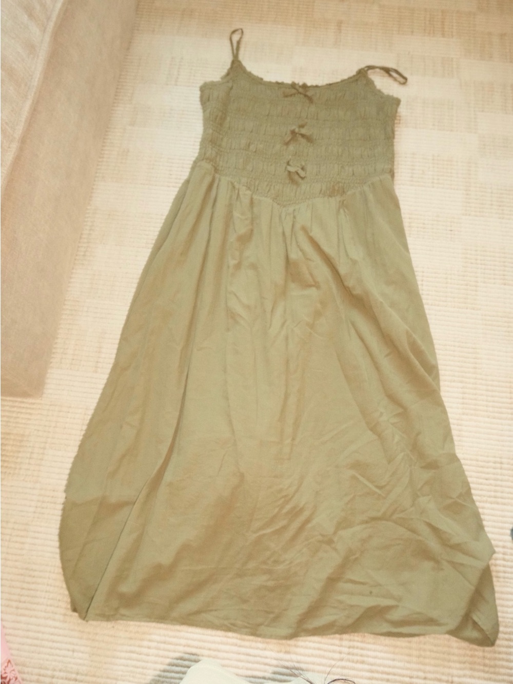 American Eagle Outfitters Olive Green Smocked Maxi Dress